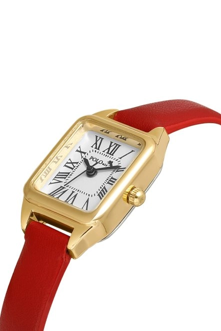 Klasik Romen Rakamlı Deri Kordon Kadın Kol Saati Kırmızı Gold Renk Pl-1517B5X Kırmızı-Gold Pl-1517B5X