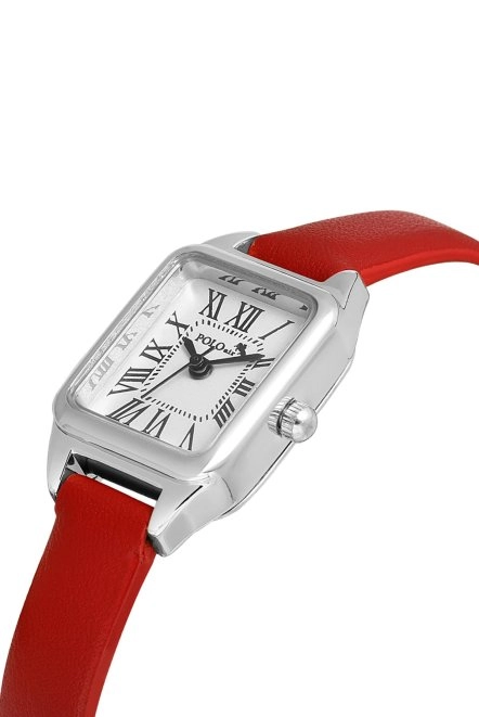 Klasik Romen Rakamlı Deri Kordon Kadın Kol Saati Kırmızı Gümüş Renk Pl-1517B10X Kırmızı-Gümüş Pl-1517B10X