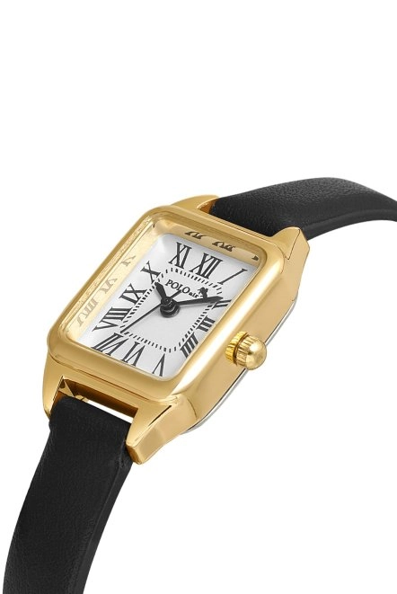 Klasik Romen Rakamlı Deri Kordon Kadın Kol Saati Siyah Gold Renk Pl-1517B1X Siyah-Gold Pl-1517B1X