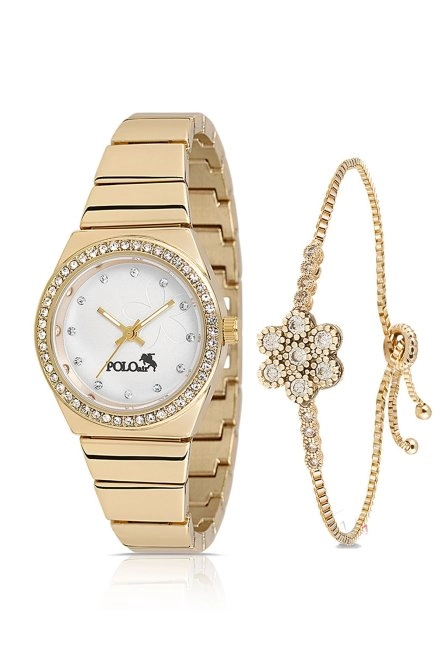 Tek Sıra Lüx Taşlı Kadın Kol Saati Zirkon Taşlı Çiçek Bileklik Gold Pl-1490B1 Gold Pl-1490B1