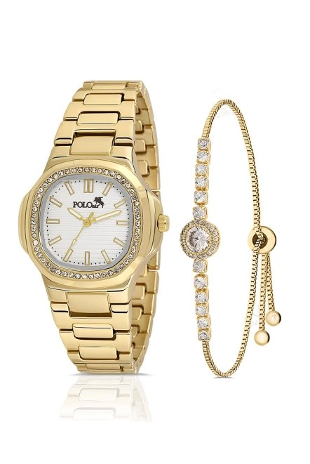 Tek Sıra Lüx Taşlı Kadın Kol Saati Zirkon Taşlı Lüx Bileklik Hediyelik Kombin Gold Pl-1507B1 Sarı Pl-1507B1
