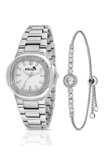 Tek Sıra Lüx Taşlı Kadın Kol Saati Zirkon Taşlı Lüx Bileklik Hediyelik Kombin Gümüş Pl-1507B2 Gümüş Pl-1507B2