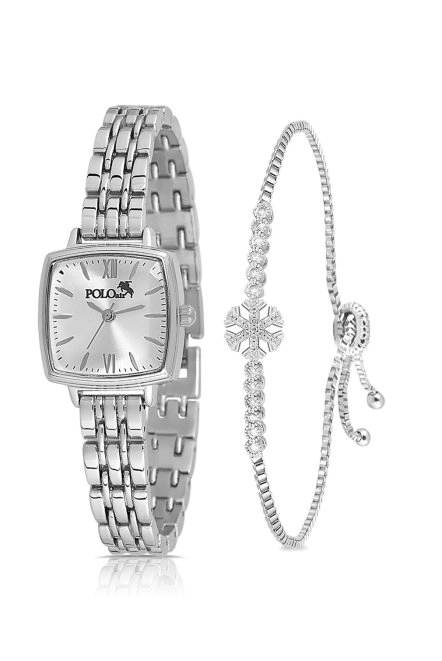 Vintage Kadın Kol Saati Zirkon Taşlı Kartanesi Bileklik Kombin Gümüş Pl-1495B2 Gümüş Pl-1495B2