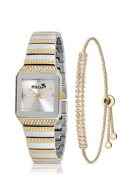 Vintage Kare Kadın Kol Saati Zirkon Taşlı Baget Bileklik Gold-Gümüş Pl-1488B4 Gold-Gümüş Pl-1488B4