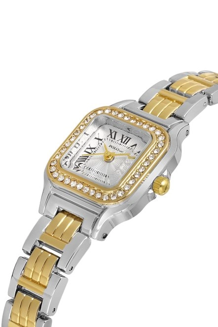 Vintage Romen Rakamlı Tek Sıra Lüx Taşlı Kadın Kol Saati Gold Gümüş Renk Pl-1515B1X Gold-Gümüş Pl-1515B1X