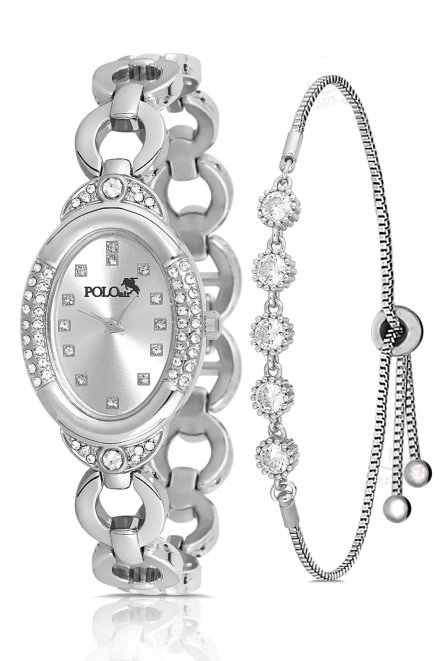 Zincir Kordon Lüx Taşlı Kadın Kol Saati Zirkon Taşlı 5 Taş Bileklik Kombin Gümüş Renk Pl-1516B2 Gümüş Pl-1516B2