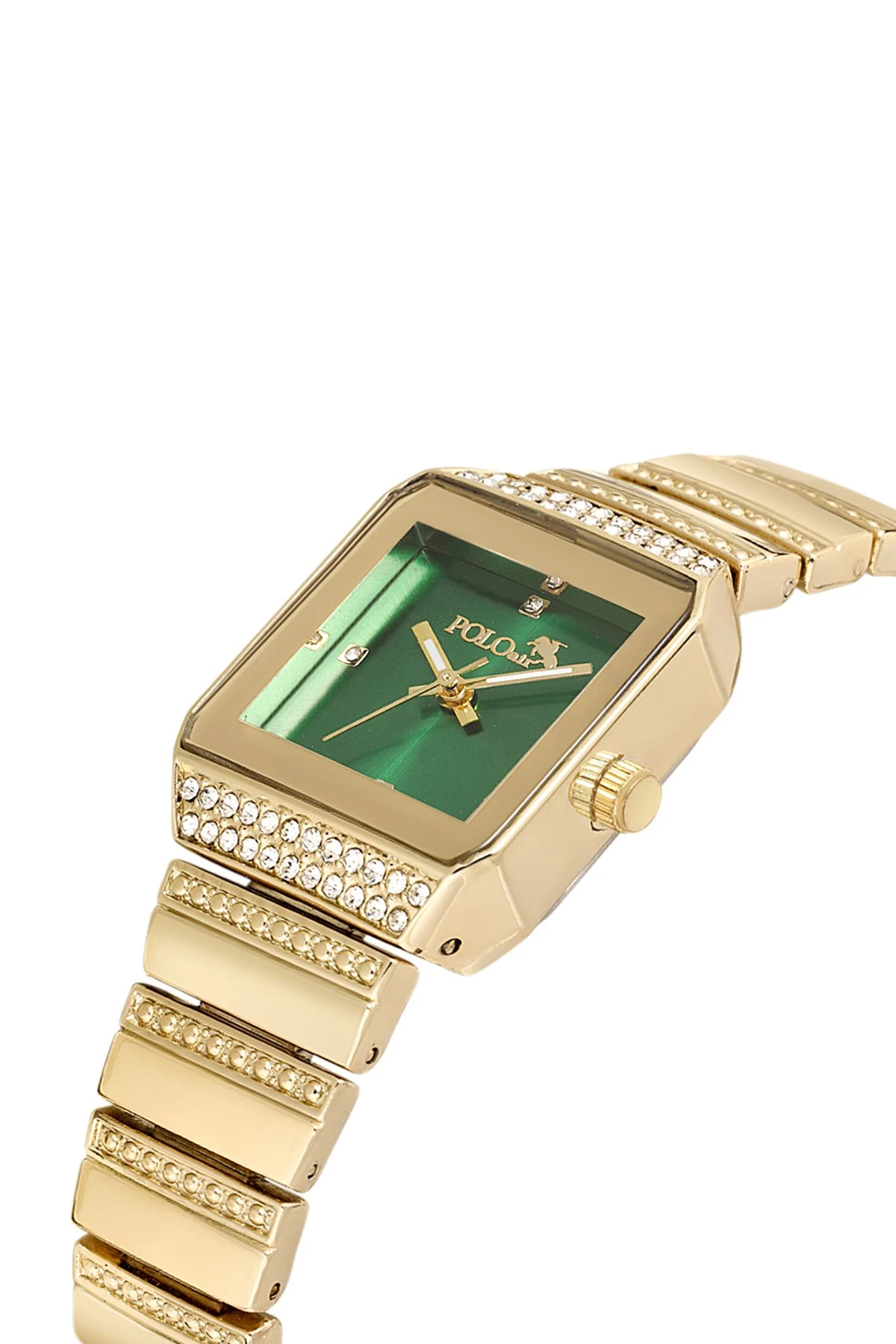 Vintage Kare Kadın Kol Saati Zirkon Taşlı Baget Bileklik Gold-Yeşil Pl-1488B3 Gold-Yeşil Pl-1488B3