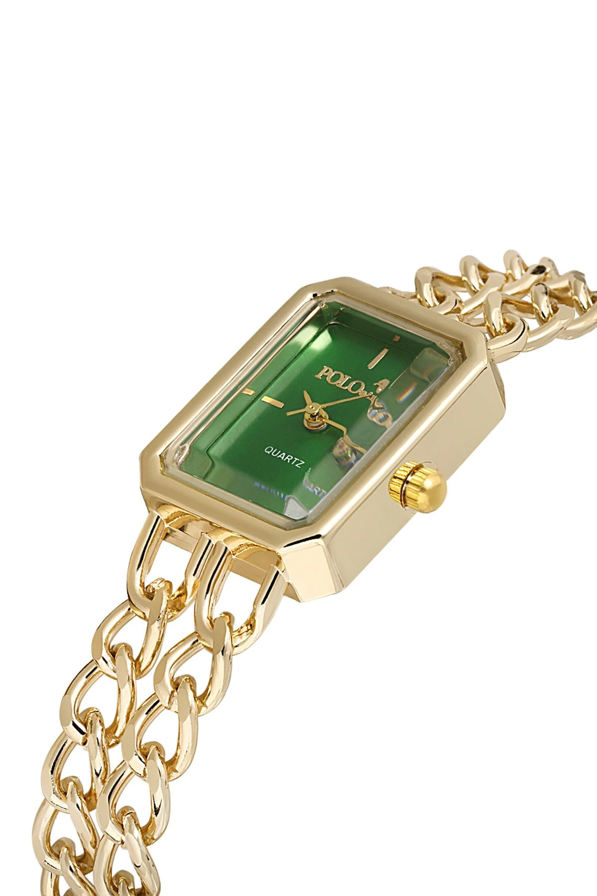 Vintage Zincir Kordon Kadın Kol Saati Zirkon Taşlı Renkli Bileklik Kombin Gold Yeşil Pl-1503B3 Gold-Yeşil Pl-1503B3