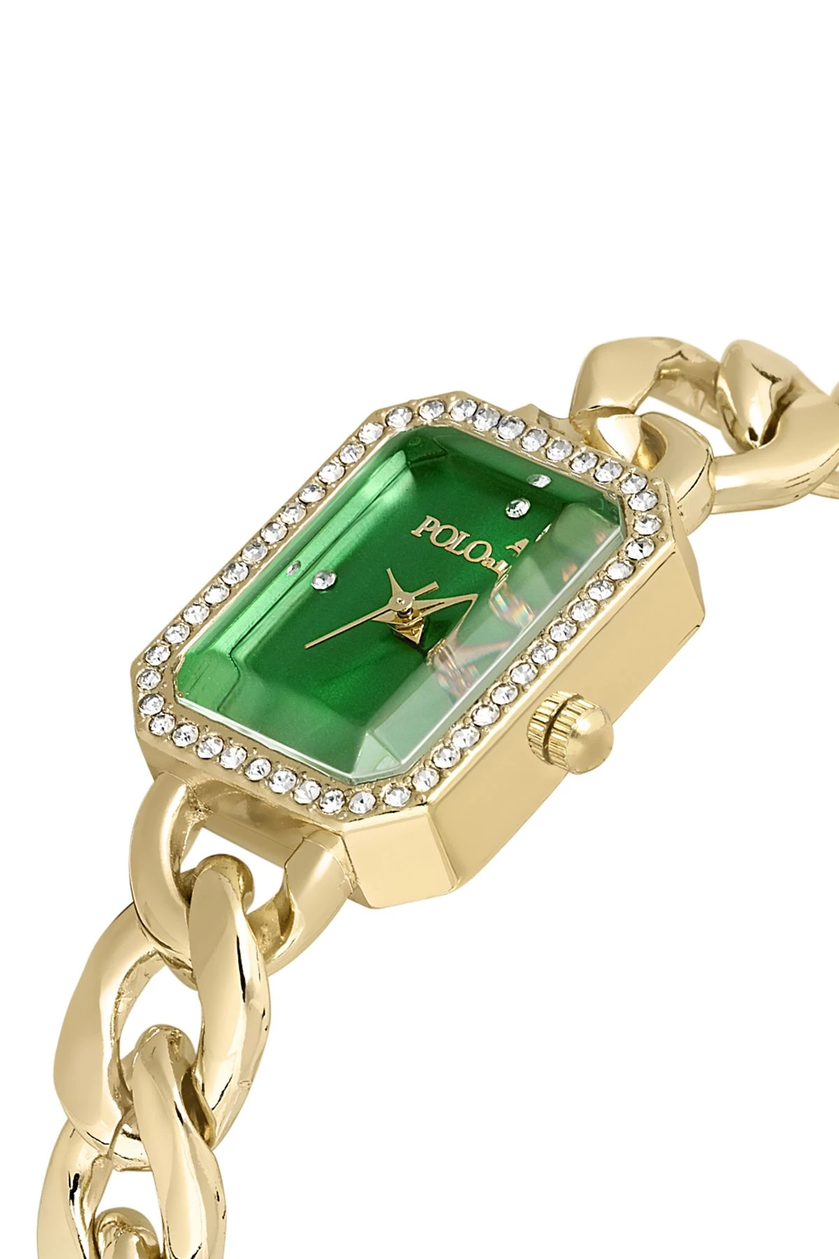 Zincir Kordon Lüx Taşlı Kadın Kol Saati Zirkon Taşlı Kare Taş Bileklik Kombin Gold Yeşil Pl-1494B3 Gold-Yeşil Pl-1494B3