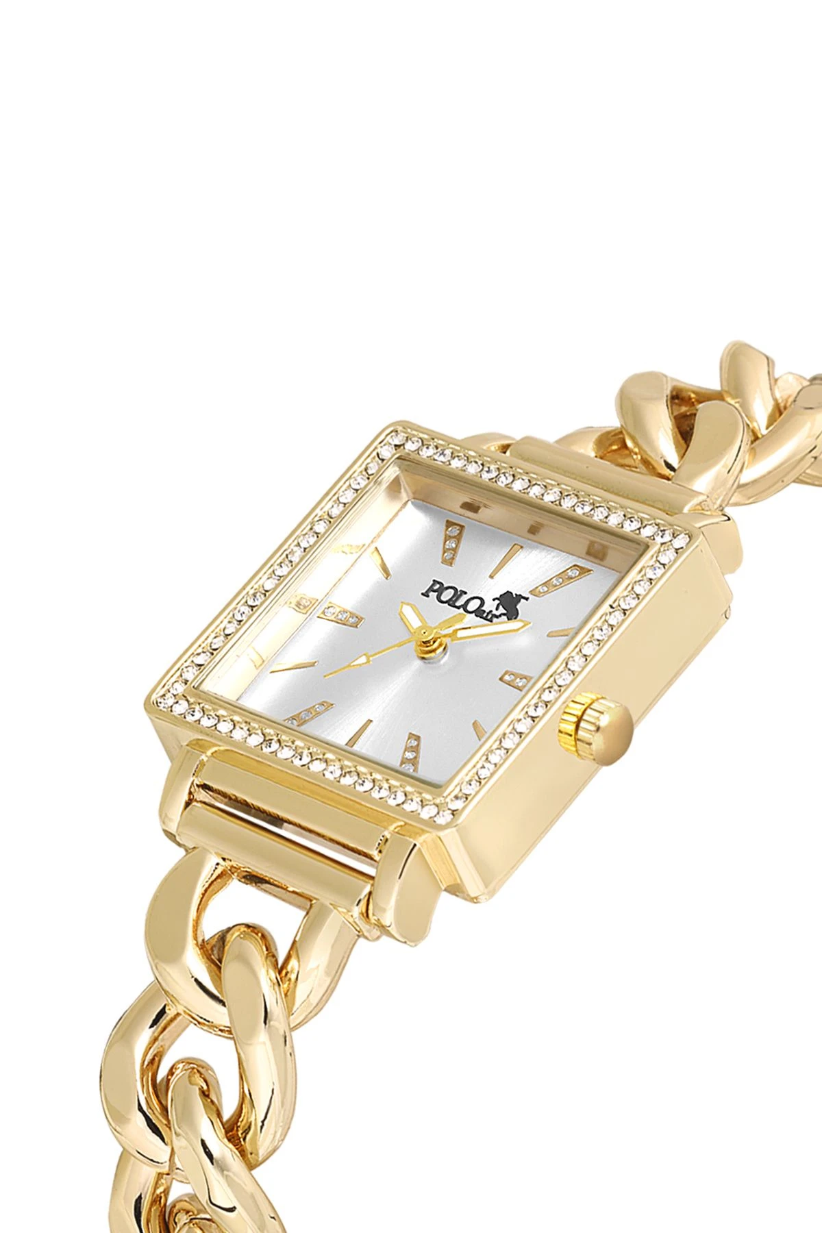Zincir Kordon Lüx Taşlı Kare Kadın Kol Saati Zirkon Taşlı Baget Bileklik Gold Pl-1485B1 Gold Pl-1485B1
