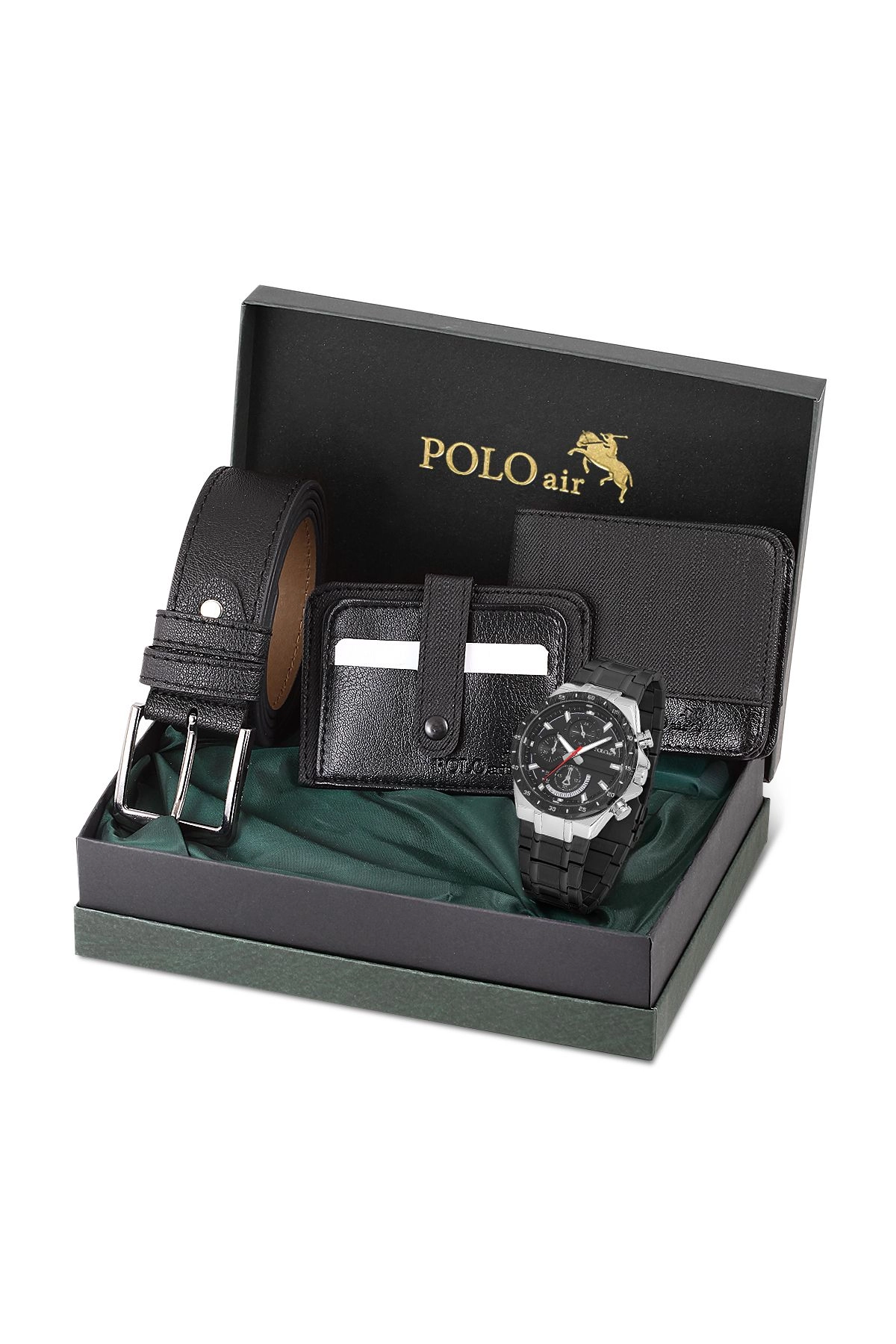 Erkek Kol Saati Cüzdan Kemer Kartlık Kombin Siyah Set Pl-0891E1 Siyah Set Pl-0891E1