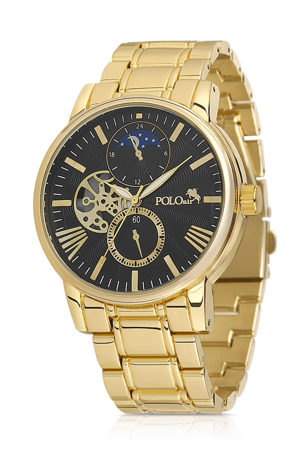 Erkek Kol Saati Cüzdan Kemer Kartlık Parfüm Kombin Set Gold Siyah Renk Pl-0927E5 Gold-Siyah Pl-0927E5