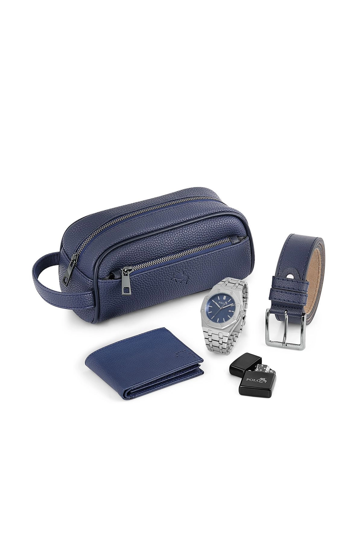 Erkek Kol Saati El Çantası Cüzdan Kemer Çakmak Kombin Lacivert Set Pl-0906E2 Lacivert Set Pl-0906E2