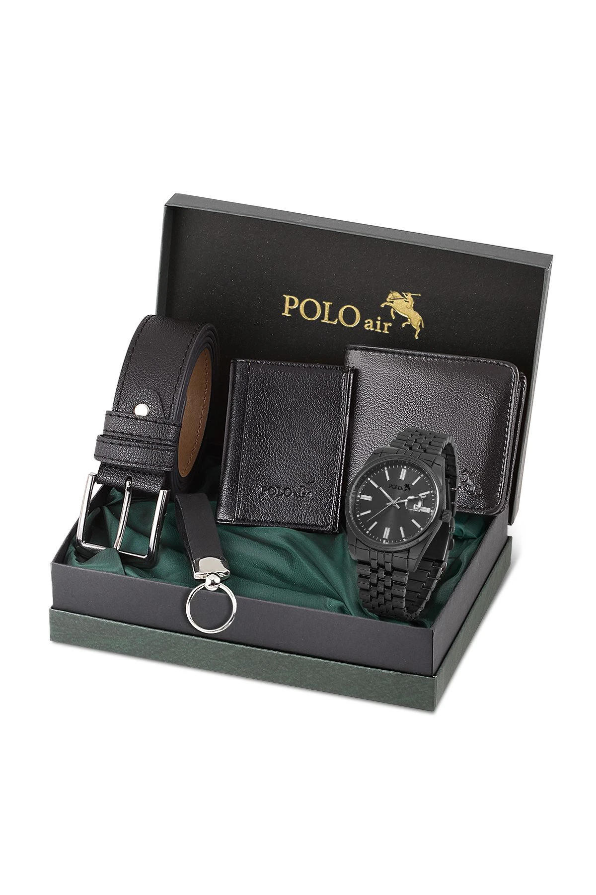 Erkek Kol Saati Klasik Model Cüzdan Kemer Kartlık Anahtarlık Kombin Siyah Set Pl-0859E1 Siyah Pl-0859E1