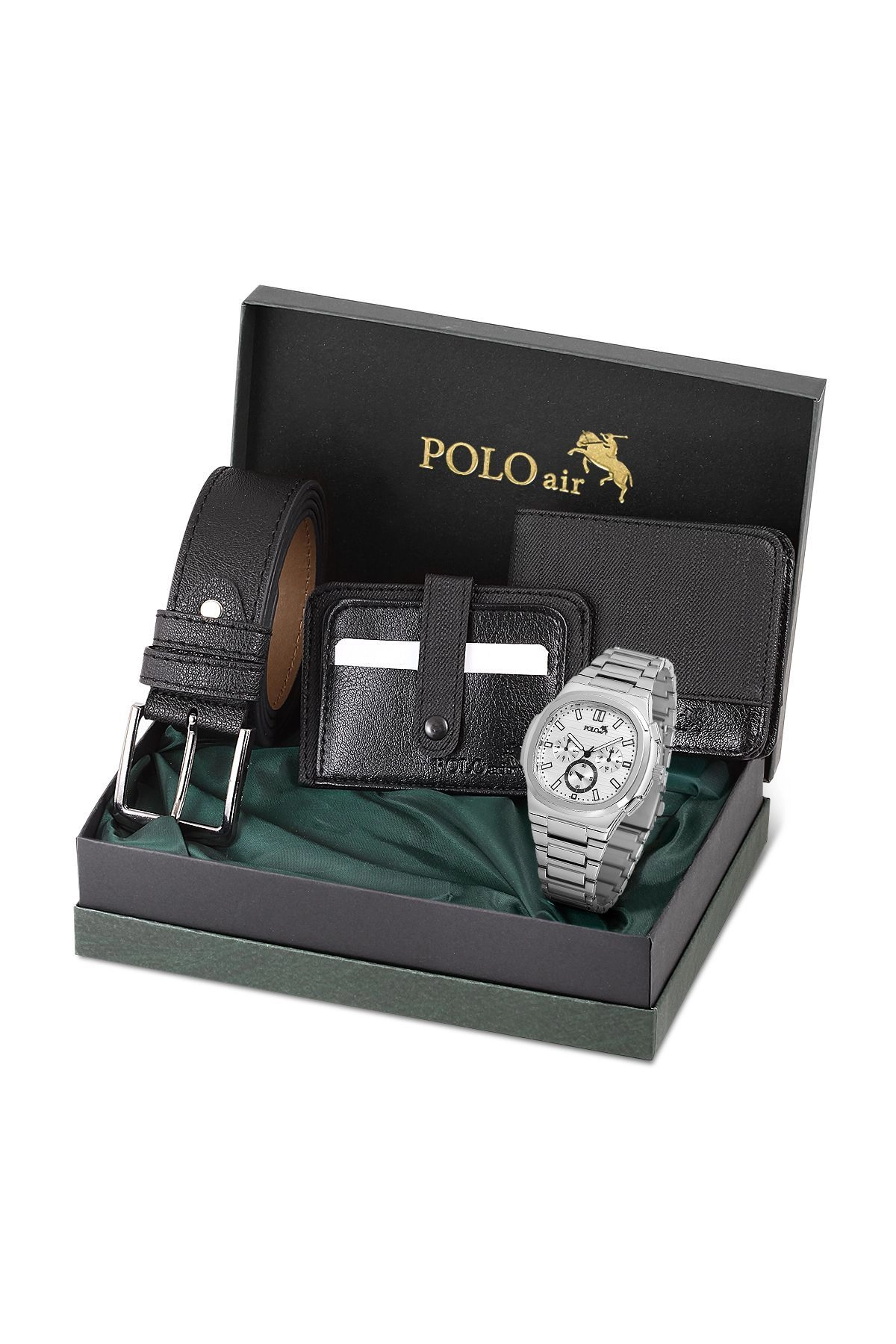 Metal Kordon Erkek Kol Saati Cüzdan Kemer Kartlık Kombin Set Gümüş Renk Pl-0925E4 Gümüş Pl-0925E4