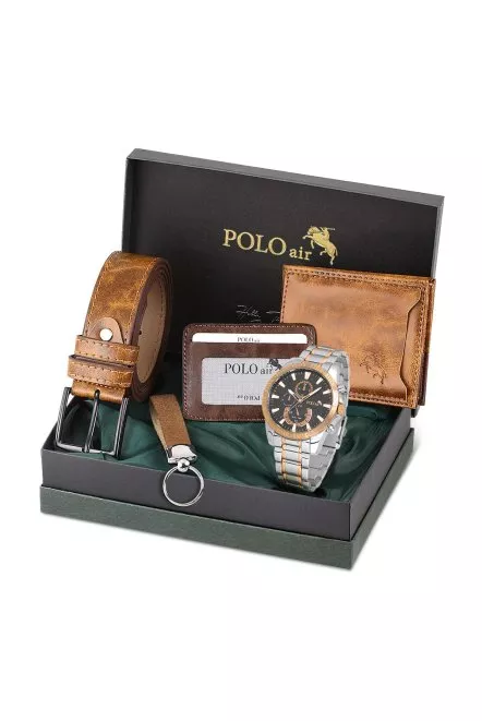 Cüzdan Kartlık Kemer Saat Anahtarlık Set Taba Taba Pl-0773E6