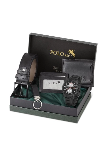 Erkek Kol Saati Cüzdan Kemer Kartlık Anahtarlık Kombin Set Pl-0835E1 Siyah Set Siyah Pl-0835E1