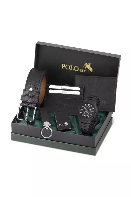 Erkek Kol Saati Cüzdan Kemer Kartlık Çakmak Anahtarlık Kombin Set Siyah Renk Pl-0924E1 Siyah Pl-0924E1