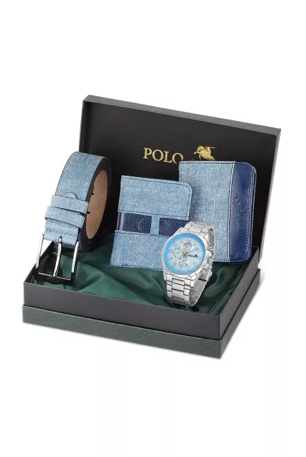 Erkek Kol Saati Cüzdan Kemer Kartlık Kombin Set Pl-0830E2 Lacivert Set Mavi Pl-0830E2