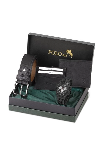 Erkek Kol Saati Cüzdan Kemer Kartlık Kombin Siyah Set Pl-0898E1 Siyah Set Pl-0898E1