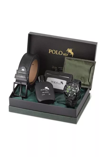Erkek Kol Saati Cüzdan Kemer Kartlık Parfüm Kombin Yeşil Set Pl-0894E2 Yeşil Set Pl-0894E2