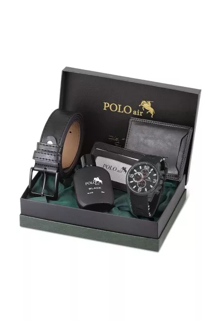 Erkek Silikon Kordon Kol Saati Cüzdan Kemer Kartlık Parfüm Spor Kombin Siyah Set Pl-0862E1 Siyah Pl-0862E1