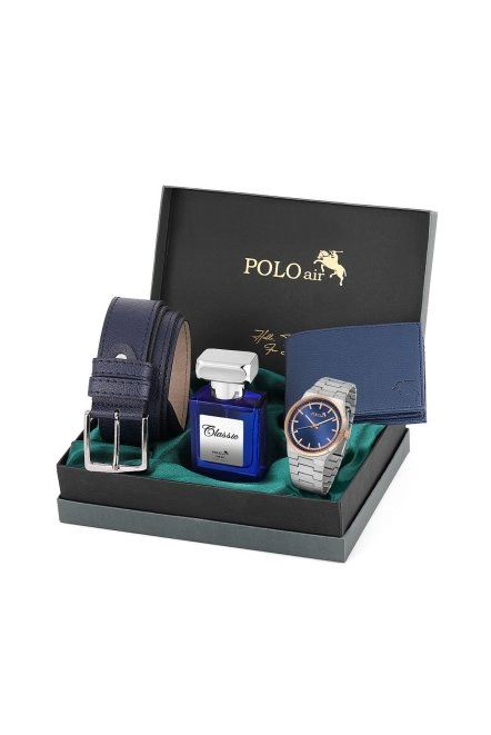 Klasik Metal Kordon Erkek Kol Saati Cüzdan Kemer Parfüm Kombin Gümüş Bakır Lacivert Renk Pl-0915E2 Gümüş-Bakır-Lacivert Pl-0915E2