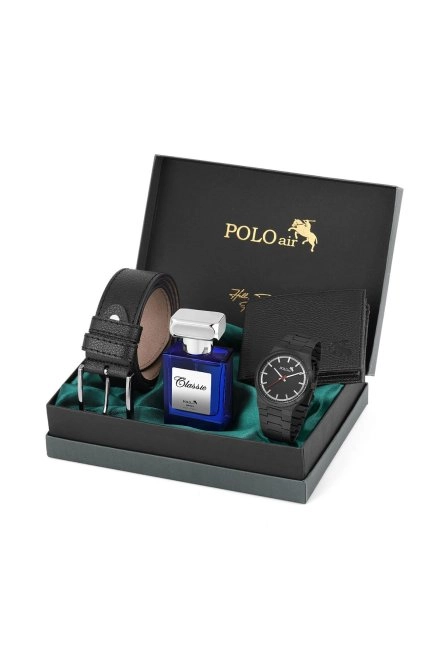 Klasik Metal Kordon Erkek Kol Saati Cüzdan Kemer Parfüm Kombin Siyah Renk Pl-0915E1 Siyah Pl-0915E1