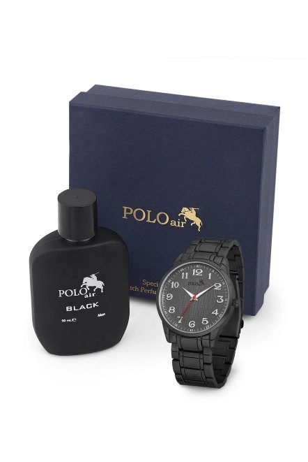Klasik Rakamlı Metal Kordon Erkek Kol Saati Ve Parfüm Seti Hediyelik Kutusunda Siyah Pl-0940E1 Siyah Pl-0940E1