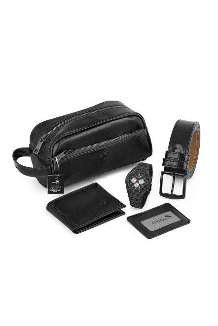 Lüx Erkek Kol Saati El Çantası Cüzdan Kemer Kartlık Kombin Siyah Set Pl-0899E1 Siyah Set Pl-0899E1