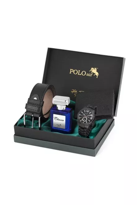 Metal Kordon Erkek Kol Saati Cüzdan Kemer Parfüm Kombin Siyah Renk Pl-0921E1 Siyah Pl-0921E1