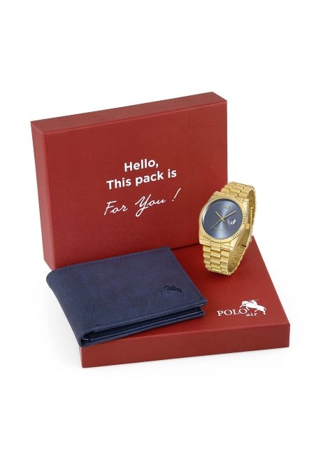 Takvim Özellikli Erkek Kol Saati Cüzdan Özel Kutusunda Hediyelik Set Siyah Lacivert Pl-0657E2