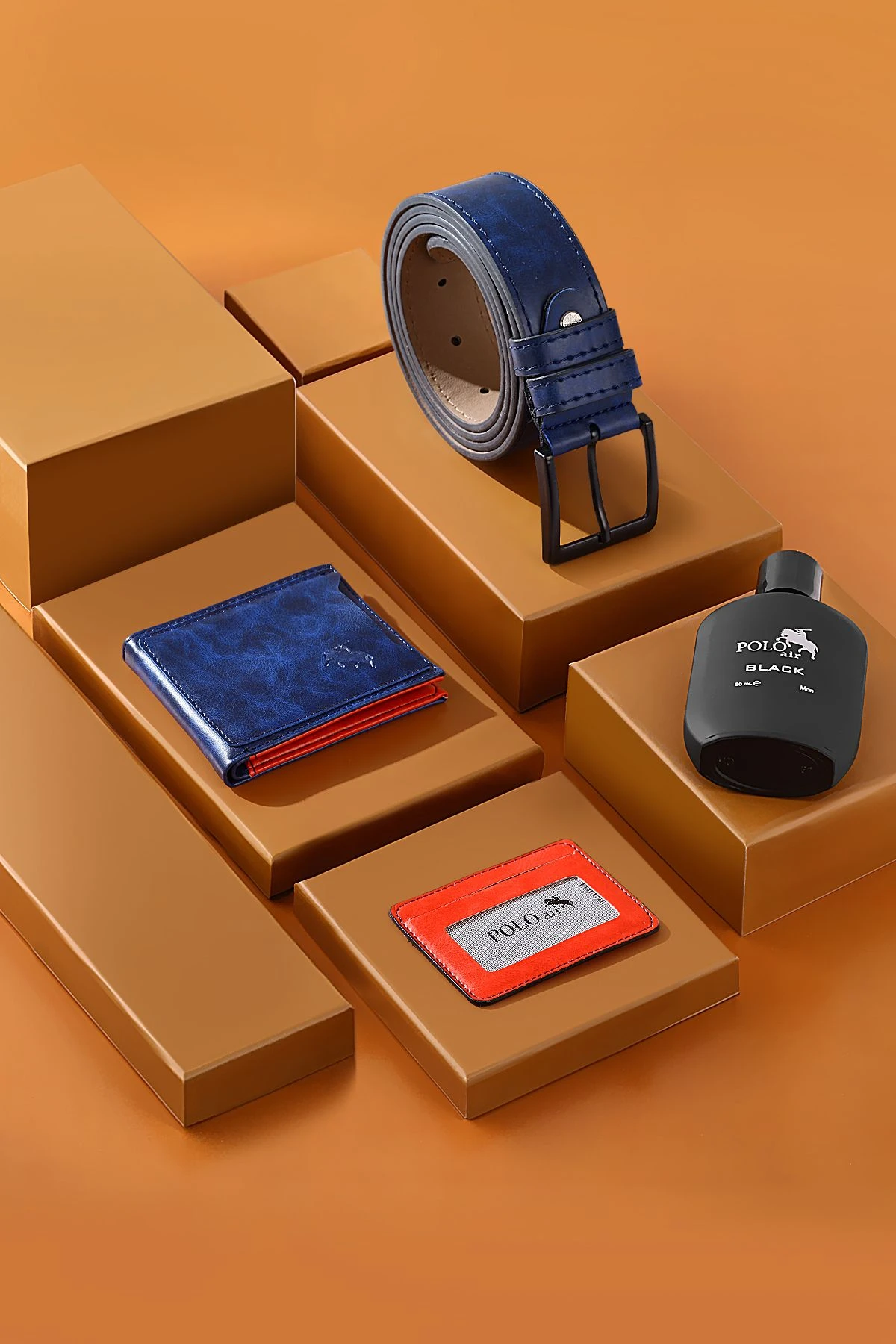 Erkek Set Kombin Kemer Cüzdan Kartlık Parfüm Kol Saati Hediyelik Kutusunda Lacivert Set Pl-0973E2 Lacivert Pl-0973E2