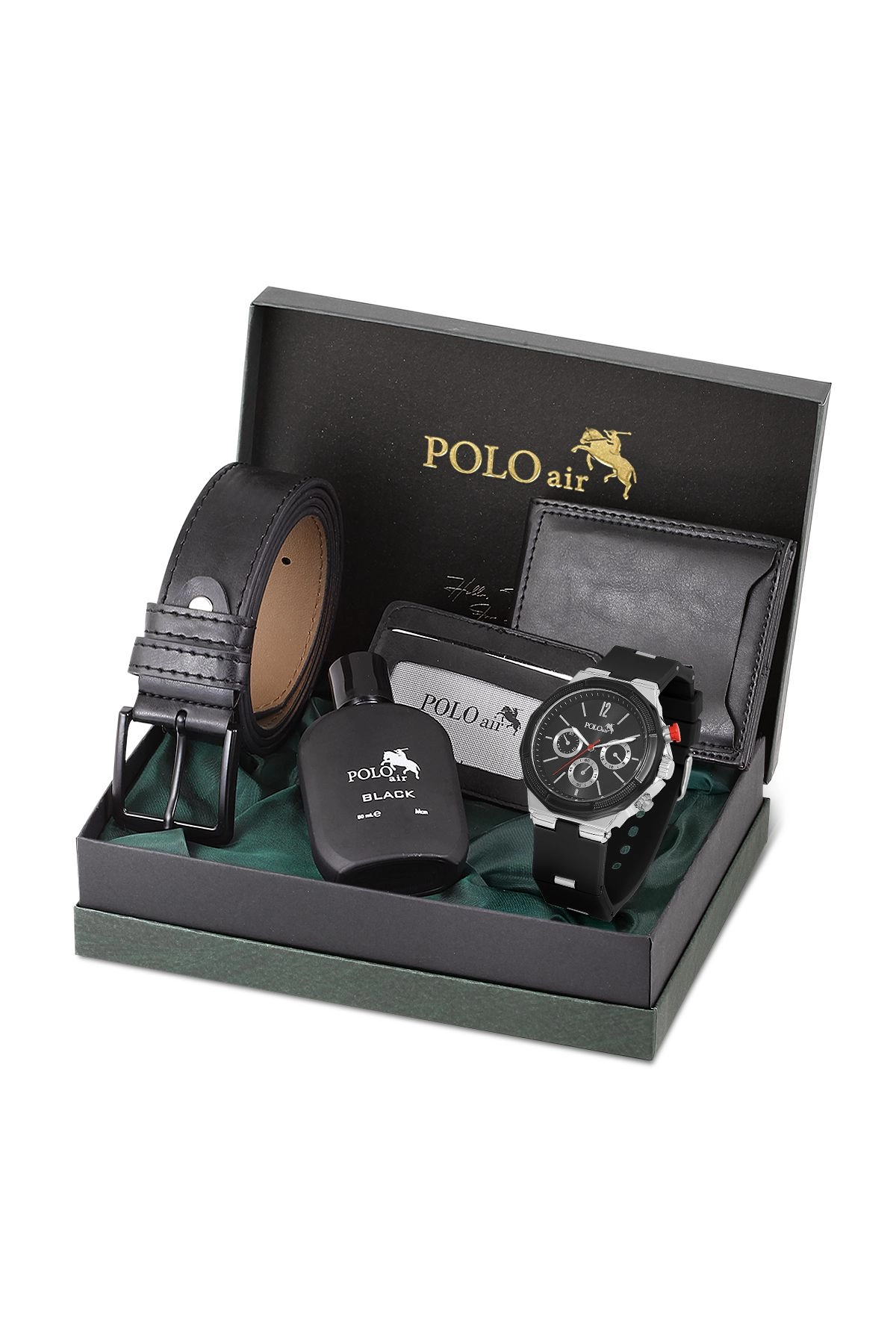 Erkek Set Kombin Kemer Cüzdan Kartlık Parfüm Kol Saati Hediyelik Kutusunda Siyah Set Pl-0973E1 Siyah Pl-0973E1