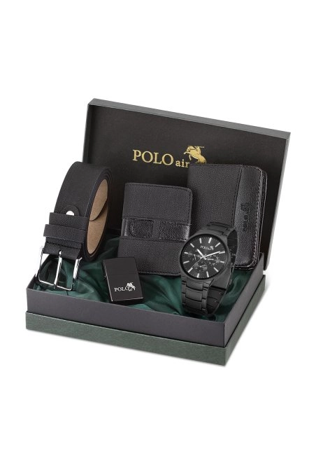 Erkek Set Kombin Kemer Cüzdan Kartlık Çakmak Kol Saati Hediyelik Kutusunda Siyah Set Pl-0966E1 Siyah Pl-0966E1