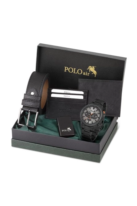 Erkek Set Kombin Kemer Cüzdan Kartlık Çakmak Kol Saati Hediyelik Kutusunda Siyah Set Pl-0976E1 Siyah Pl-0976E1