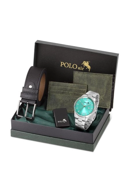 Erkek Set Kombin Kemer Cüzdan Kartlık Çakmak Kol Saati Hediyelik Kutusunda Yeşil Set Pl-0964E3 Yeşil Pl-0964E3
