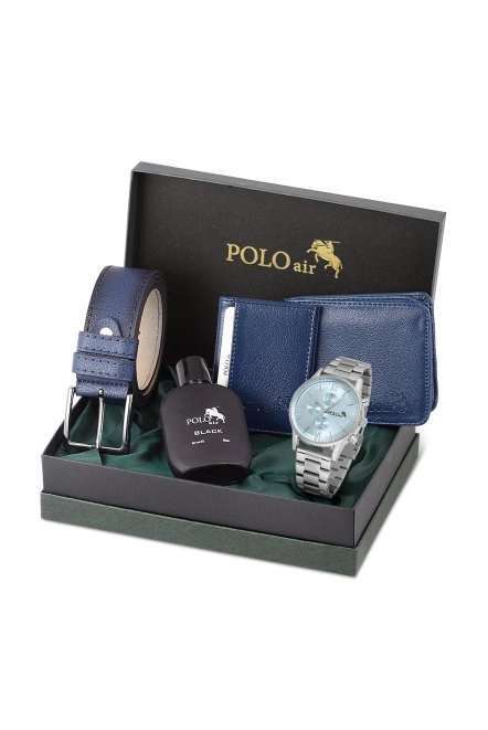 Erkek Set Kombin Kemer Cüzdan Kartlık Parfüm Kol Saati Hediyelik Kutusunda Lacivert Set Pl-0963E2 Lacivert-Gümüş Pl-0963E2