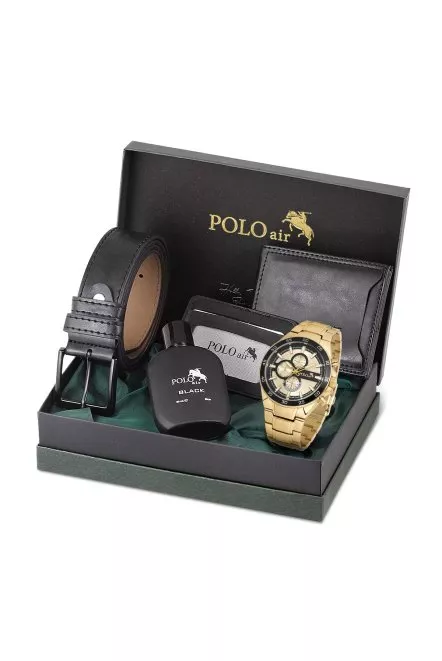 Erkek Set Kombin Kemer Cüzdan Kartlık Parfüm Kol Saati Hediyelik Kutusunda Siyah Gold Set Pl-0961E6 Siyah-Gold Pl-0961E6
