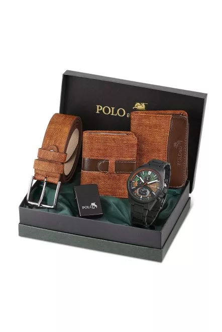 Hediyelik Kutusunda Erkek Set Kombin Kemer Cüzdan Kartlık Çakmak Kol Saati Taba Set Pl-0967E3 Taba Pl-0967E3