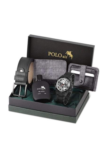 Hediyelik Kutusunda Erkek Set Kombin Kemer Cüzdan Kartlık Parfüm Kol Saati Gri Set Pl-0971E6 Gri Pl-0971E6