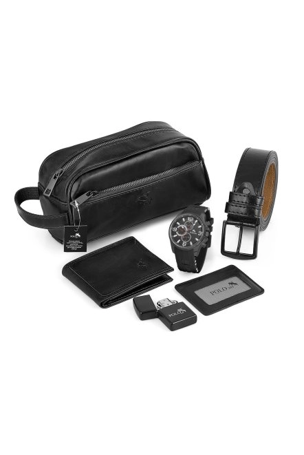 Erkek Kol Saati El Çantası Cüzdan Kemer Kartlık Çakmak Set Siyah Kombin Set Pl-0874E1 Siyah Set Pl-0874E1