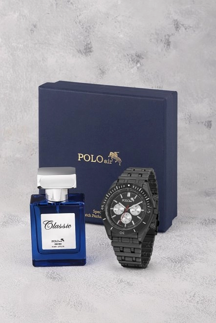 Erkek Kol Saati Ve 55 Ml Parfüm Seti Şık Hediyelik Kutusunda Kombin Siyah Renk Pl-0959E1 Siyah Pl-0959E1