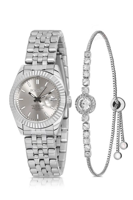 Mercan Takvimli Kadın Kol Saati Zirkon Taşlı Yuvarlak Bileklik Kombin Gümüş Gri Renk Pl-1519B8 Gümüş-Gri Pl-1519B8