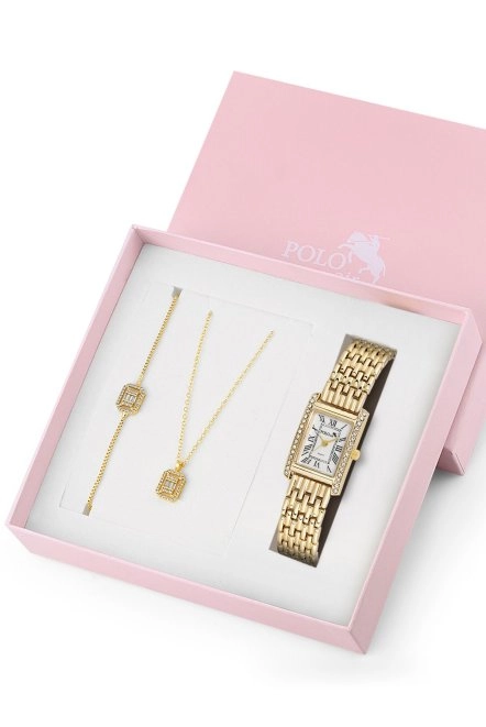 Vintage Kadın Kol Saati Zirkon Taşlı Kolye Ve Bileklik Özel Kombin Set Gold Renk St-2150S1 Gold St-2150S1