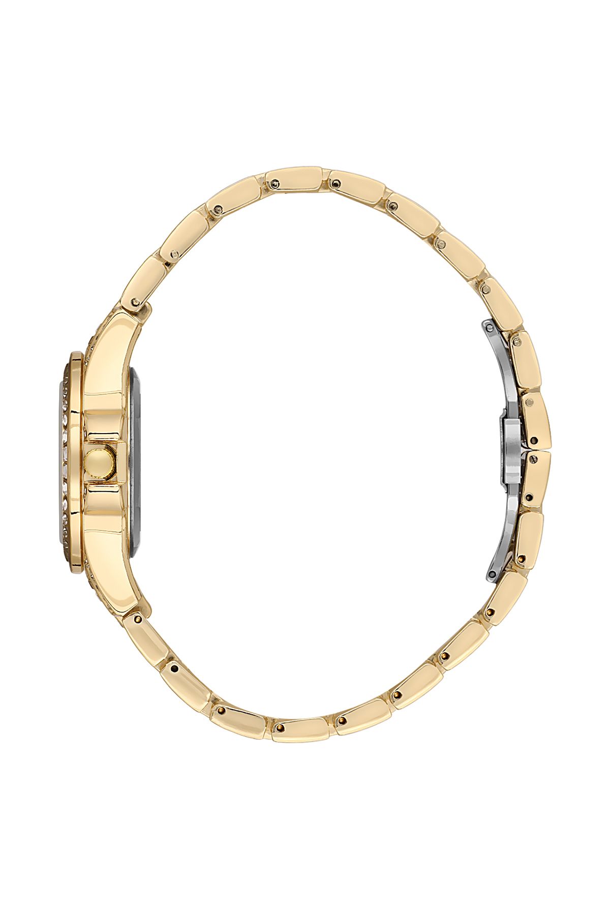 Çift Klips Lüx Taşlı Kadın Kol Saati Zirkon Taşlı Baget Bileklik Kombin Gold Renk Pl-1551B1 Gold Pl-1551B1