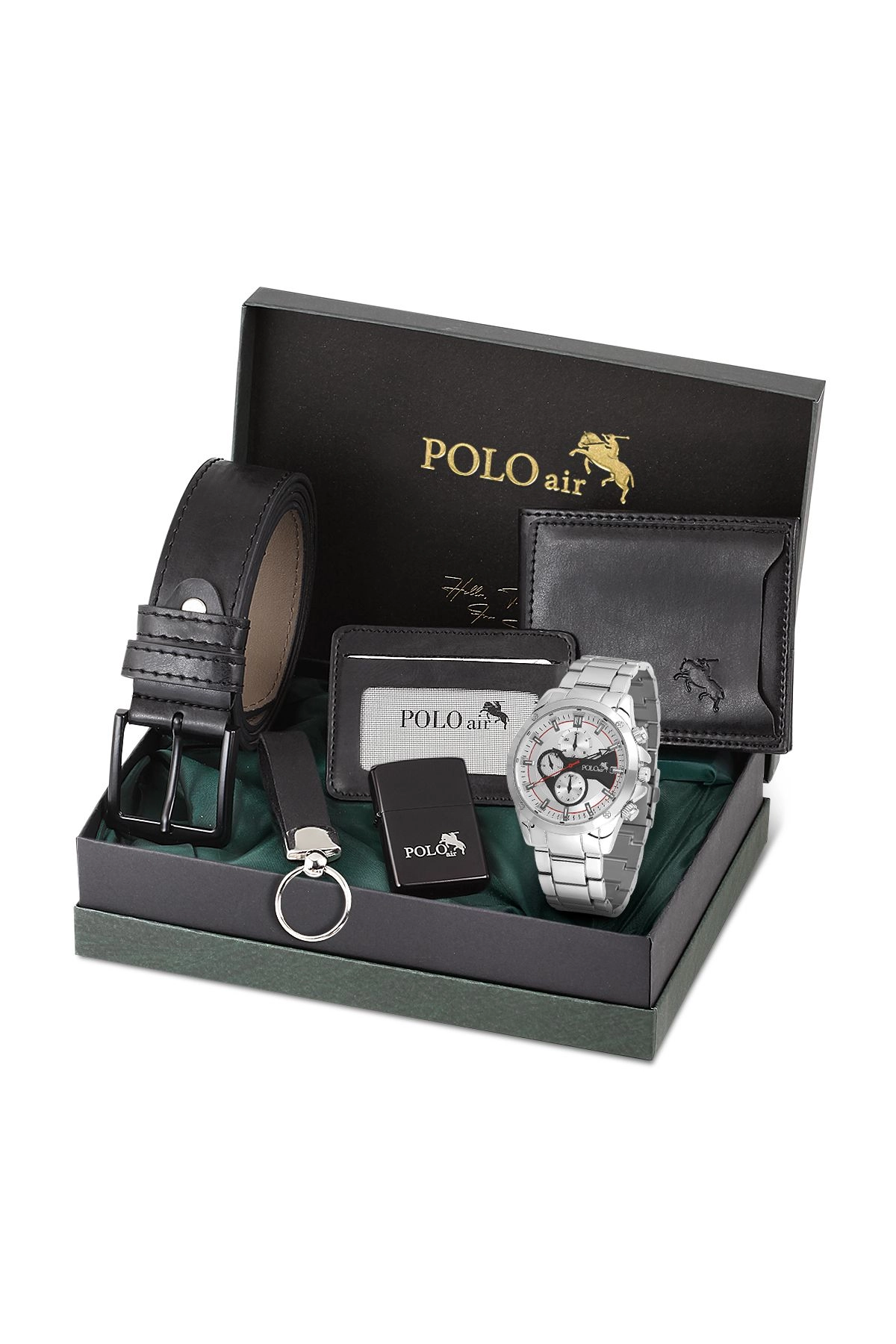 Erkek Kol Saati Cüzdan Kemer Kartlık Çakmak Anahtarlık Kombin Set Gümüş Renk Pl-0993E3 Gümüş Pl-0993E3