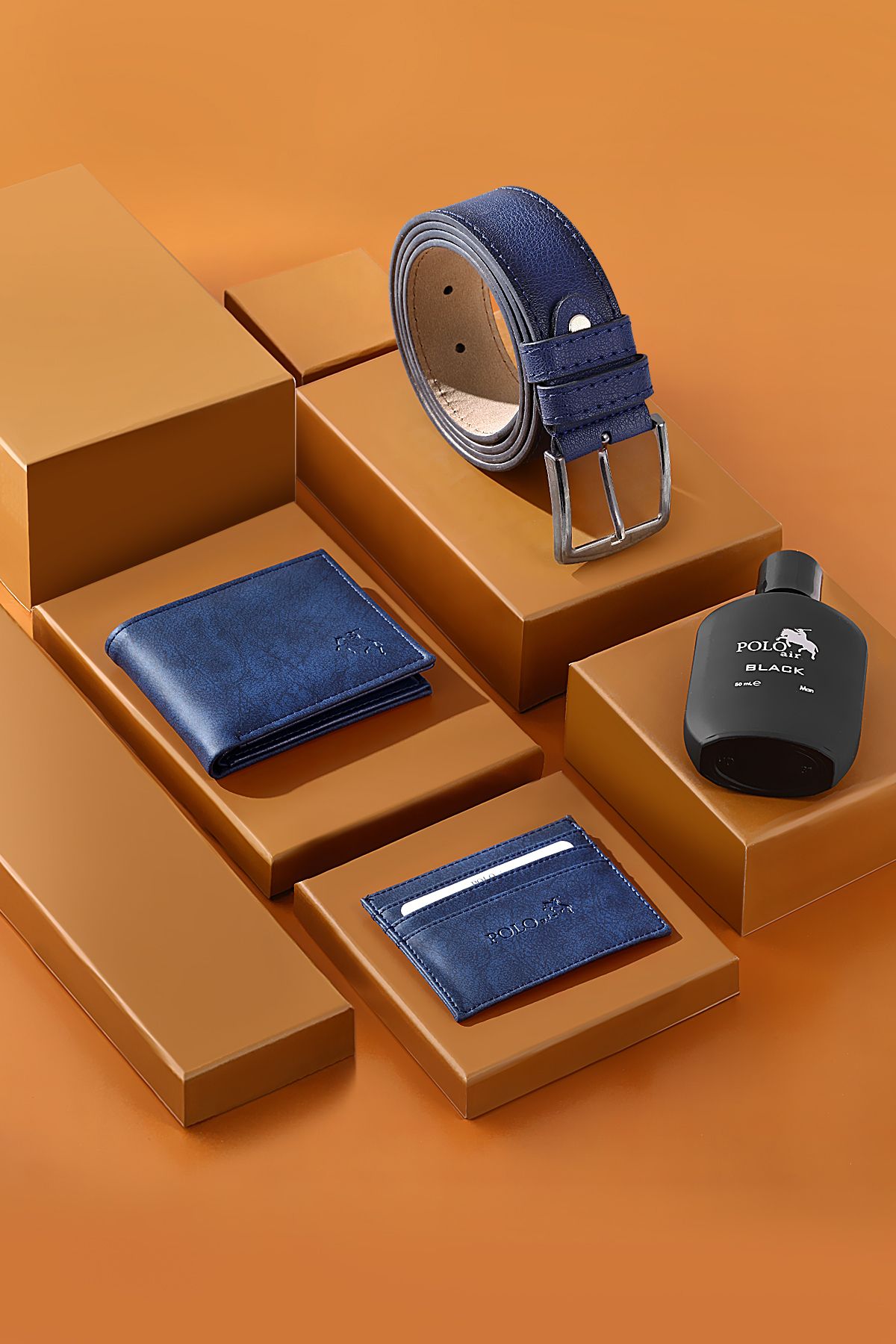 Erkek Kol Saati Cüzdan Kemer Kartlık Parfüm Kombin Set Gümüş Lacivert Renk Pl-0990E2 Lacivert-Gümüş Pl-0990E2