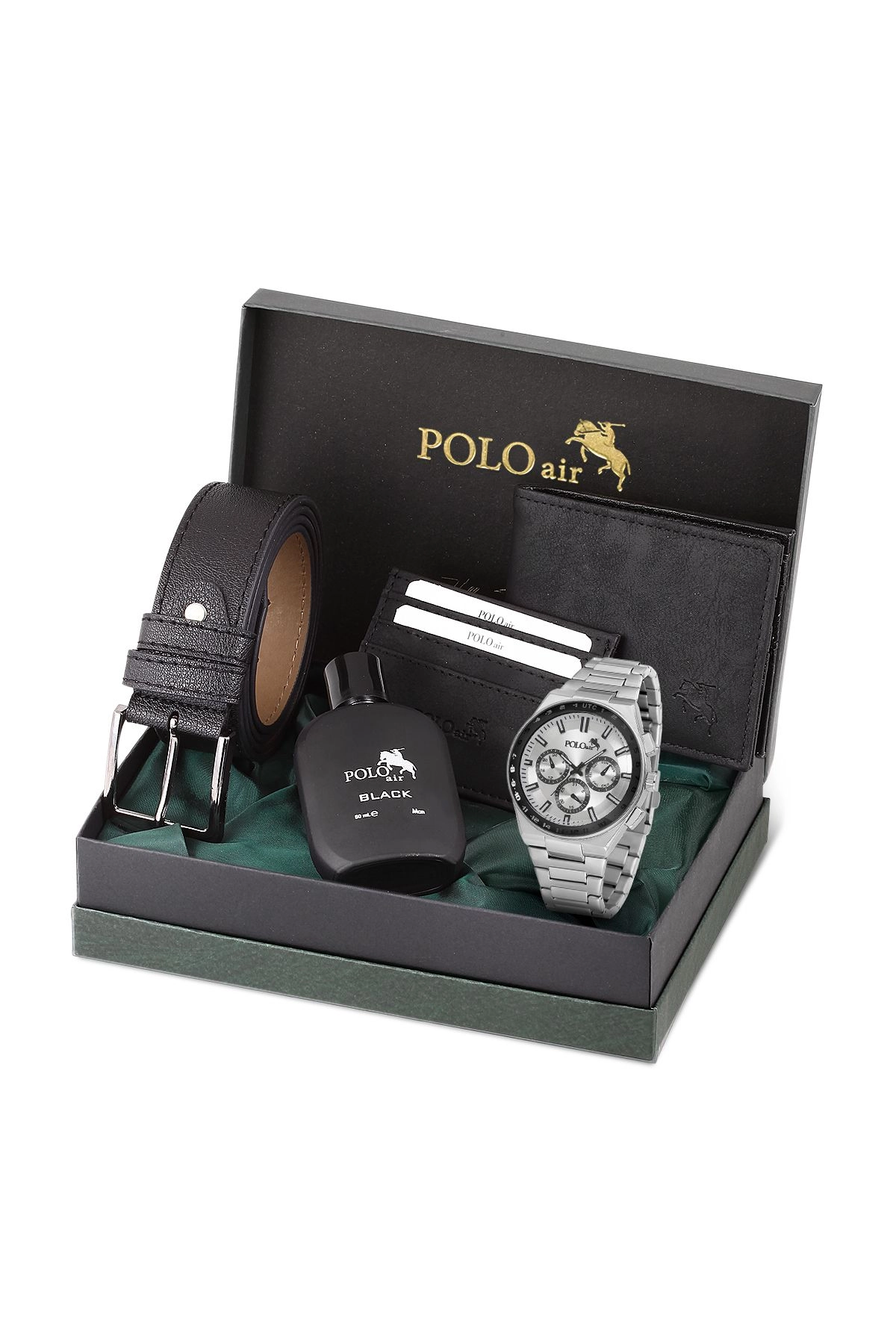 Erkek Kol Saati Cüzdan Kemer Kartlık Parfüm Kombin Set Gümüş Renk Pl-0990E5 Gümüş Pl-0990E5