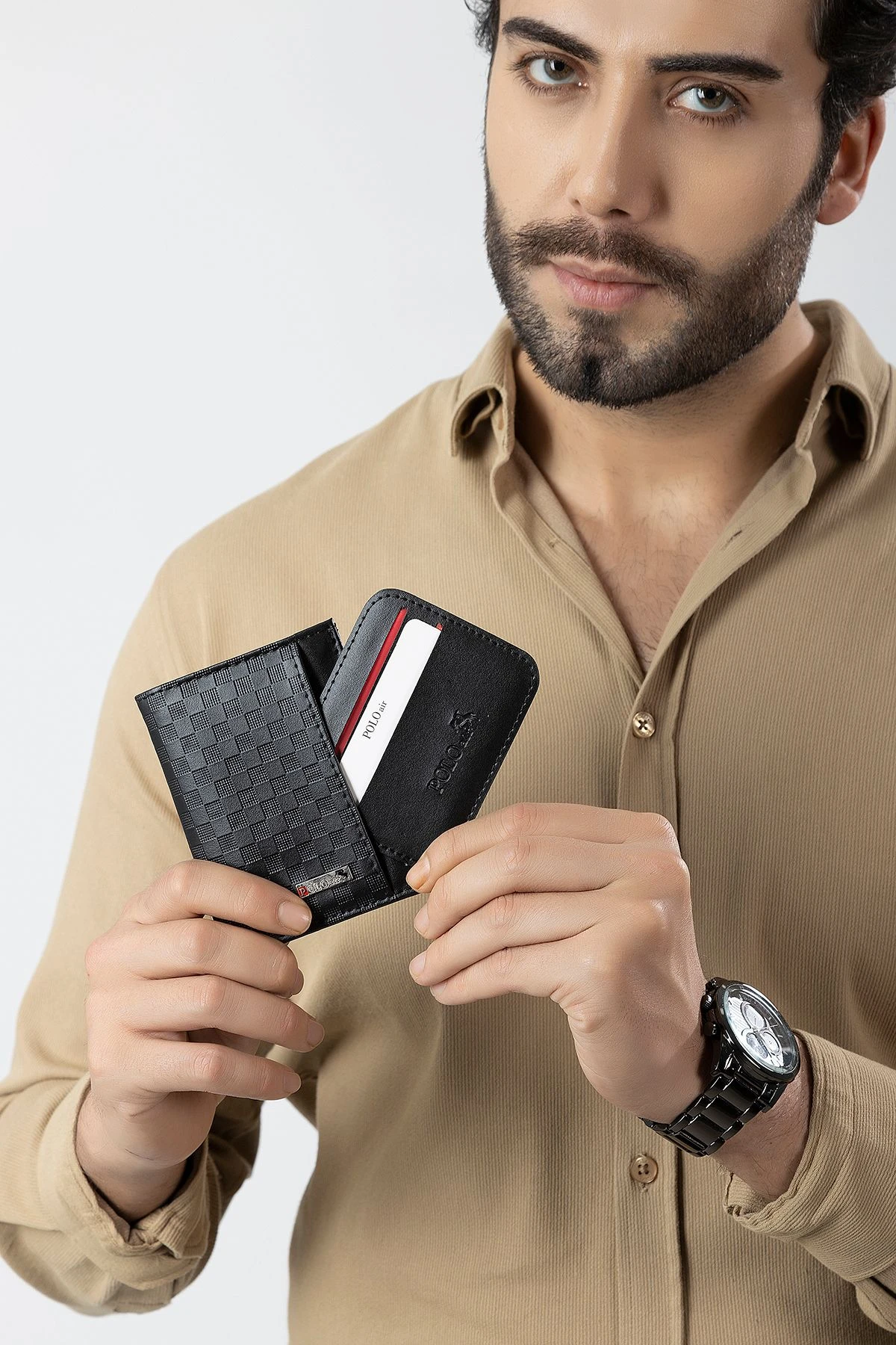 Erkek Kol Saati Dama Desen Cüzdan Kemer Kartlık Parfüm Kombin Set Siyah Renk Pl-0992E1 Siyah Pl-0992E1